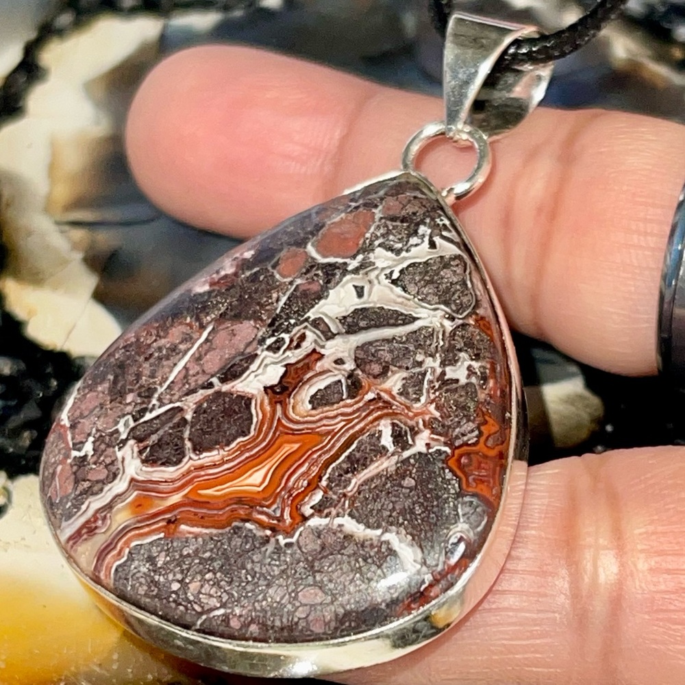 “The Laughter Stone” Laguna Crazy Lace Agate Pendant 2”